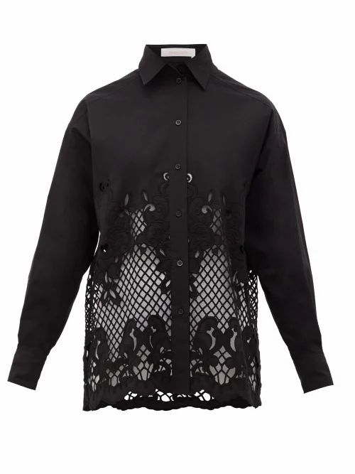 See By Chloé - Floral-embroidered Cotton-poplin Shirt - Womens - Black