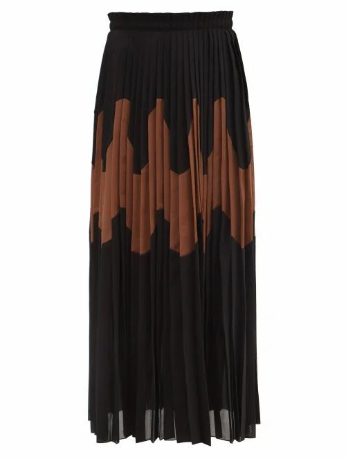 Jil Sander - Panelled Pleated Cotton-blend Skirt - Womens - Black Brown