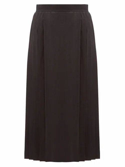 Fendi - Leaf-jacquard Pleated Silk Skirt - Womens - Black