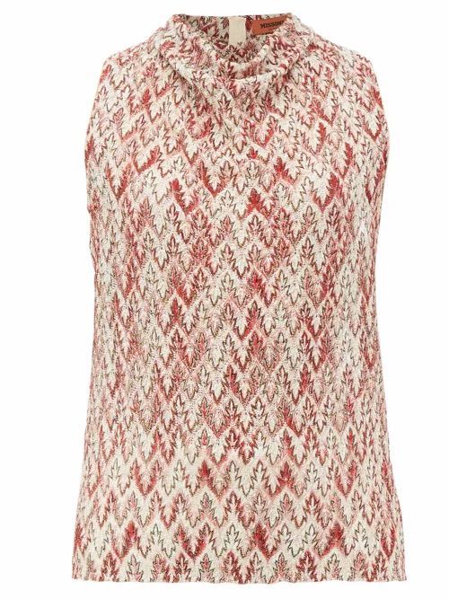 Missoni - Cowl-neck Zigzag-knitted Lamé Top - Womens - Red Multi