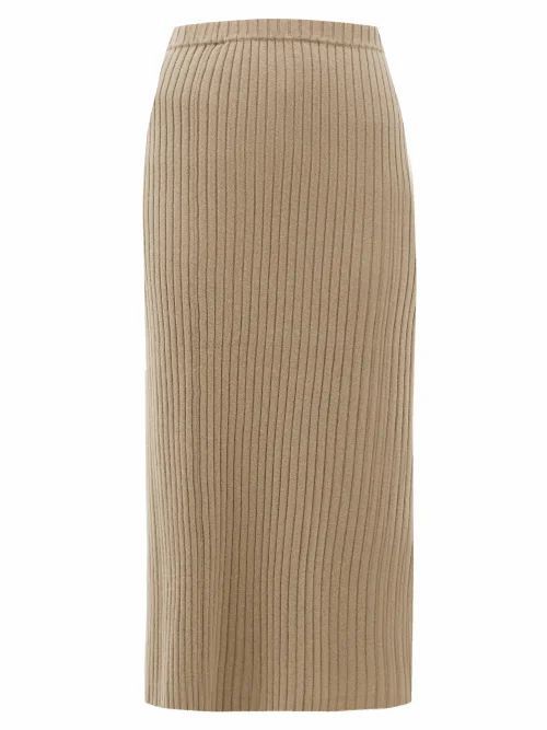 Allude - Rib-knitted Cashmere Midi Skirt - Womens - Brown