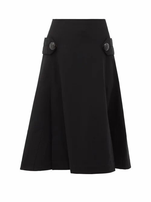 Loewe - Pleated A-line Wool Skirt - Womens - Black