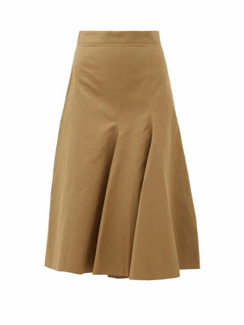 Joseph - Barton Flared-panel Cotton-blend Skirt - Womens - Khaki