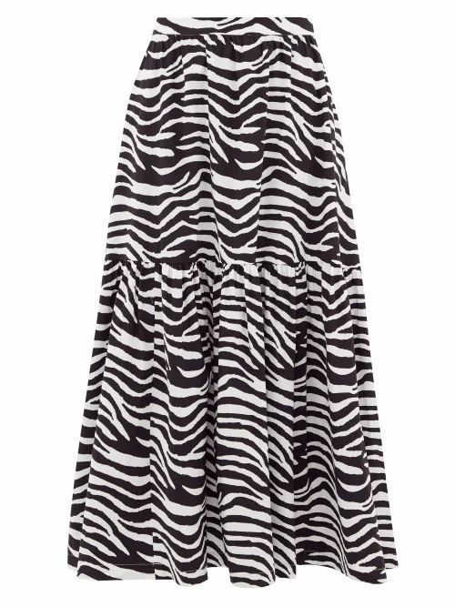 Staud - Orchid Zebra-print Cotton-blend Midi Skirt - Womens - Black White