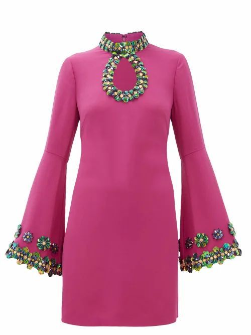Andrew Gn - Embellished Flare-sleeve Crepe Mini Dress - Womens - Pink