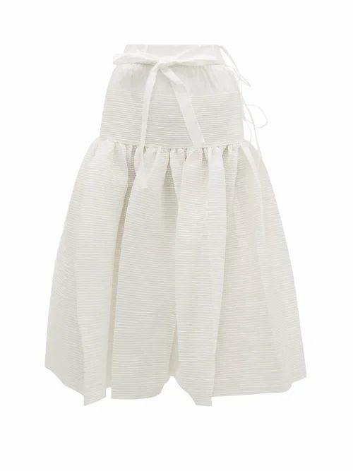 Horror Vacui - Ted Pintucked Cotton Midi Skirt - Womens - White
