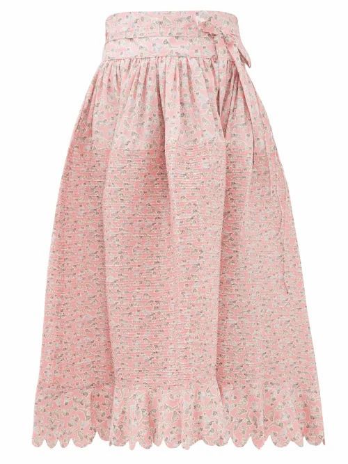 Horror Vacui - Lydia Kitten-print Pintucked Cotton Skirt - Womens - Pink