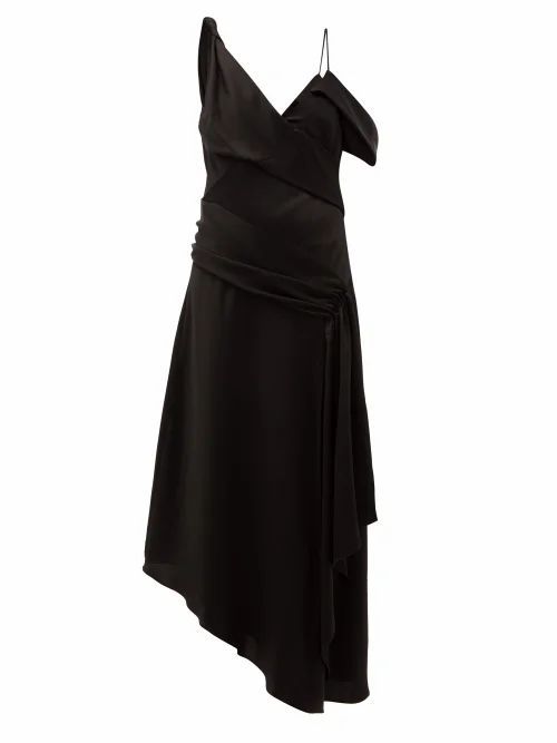 Jonathan Simkhai - Satin Asymmetric Draped Midi Dress - Womens - Black