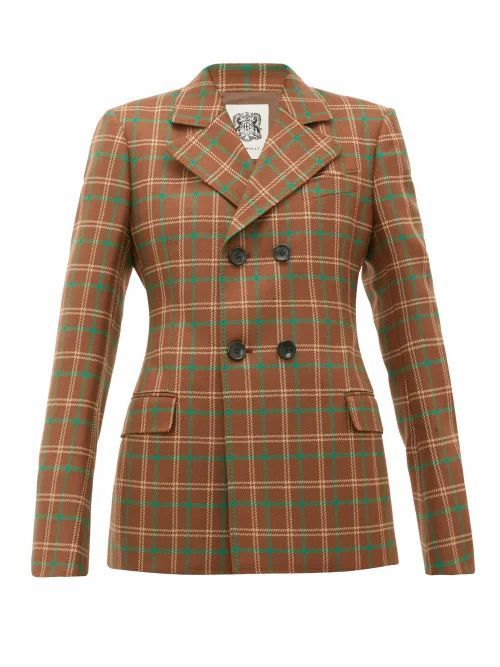 Connolly - Double-breasted Checked Wool Blazer - Womens - Brown Multi