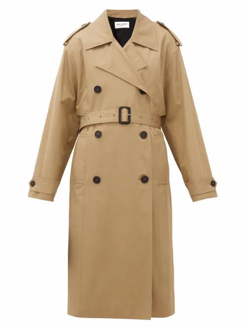Saint Laurent - Exaggerated-collar Cotton Trench Coat - Womens - Beige