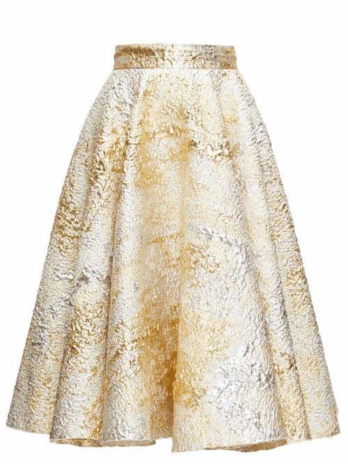 Dolce & Gabbana - High-rise Metallic-cloqué Midi Skirt - Womens - Gold Multi