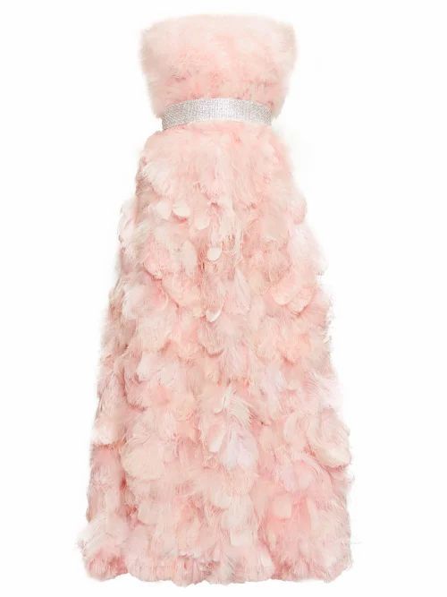 Crystal And Feather-embellished Silk-organza Gown - Womens - Light Pink