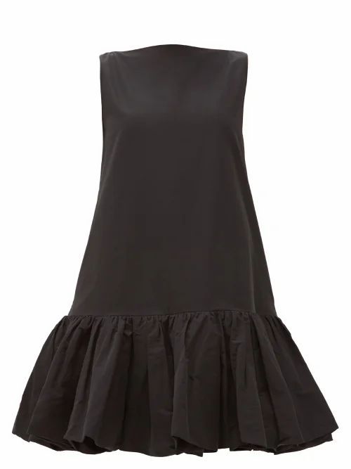 Valentino - Ruffled-hem Cotton-blend Micro-faille Mini Dress - Womens - Black