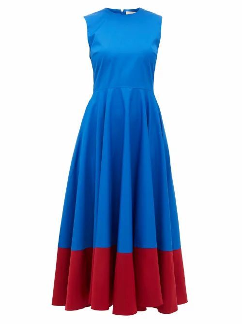 Roksanda - Athena Contrast-hem Cotton-poplin Midi Dress - Womens - Blue Multi