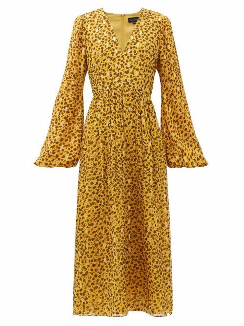 Saloni - Camille B Leopard-camo Print Silk-blend Dress - Womens - Leopard