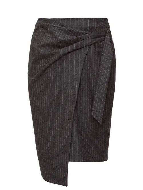 Isabel Marant - Minnalia Ruched Chalk-striped Wool Pencil Skirt - Womens - Grey