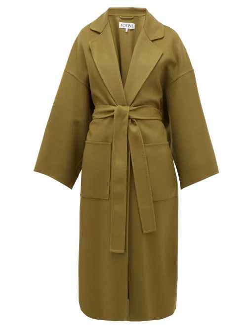 Loewe - Oversized Belted Wool-blend Coat - Womens - Khaki