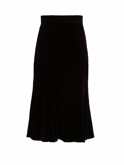 Dolce & Gabbana - Fluted Velvet Midi Skirt - Womens - Black