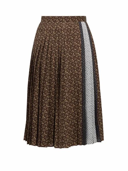 Burberry - Marine Tb-print Pleated Crepe Midi Skirt - Womens - Brown Print