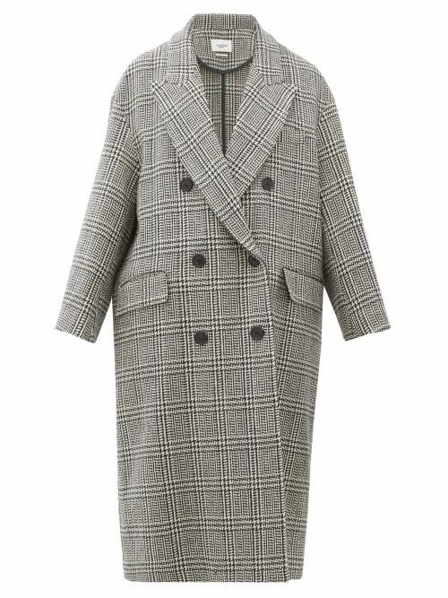 Isabel Marant Étoile - Ojima Checked Wool-blend Overcoat - Womens - Dark Grey