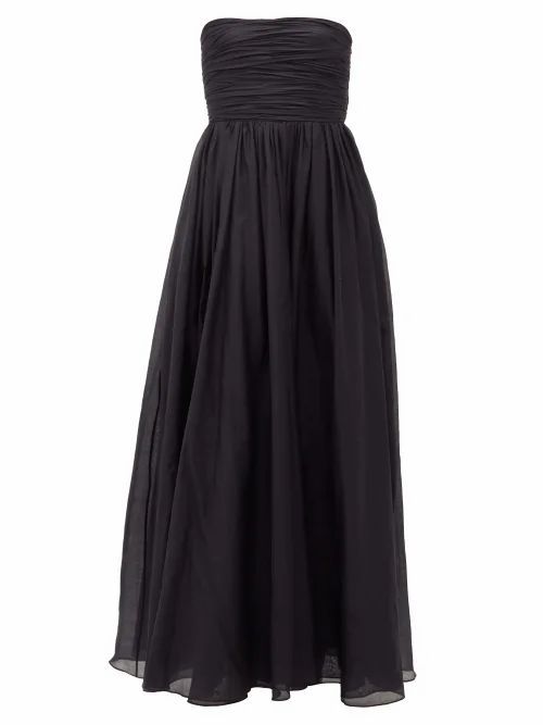 Gathered-bodice Cotton-blend Voile Gown - Womens - Black