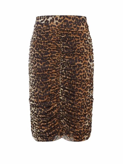 Ganni - Ruched Leopard-print Pencil Skirt - Womens - Leopard