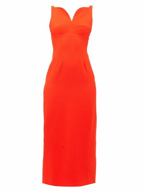 Mathilda Sweetheart-neckline Crepe Midi Dress - Womens - Dark Orange