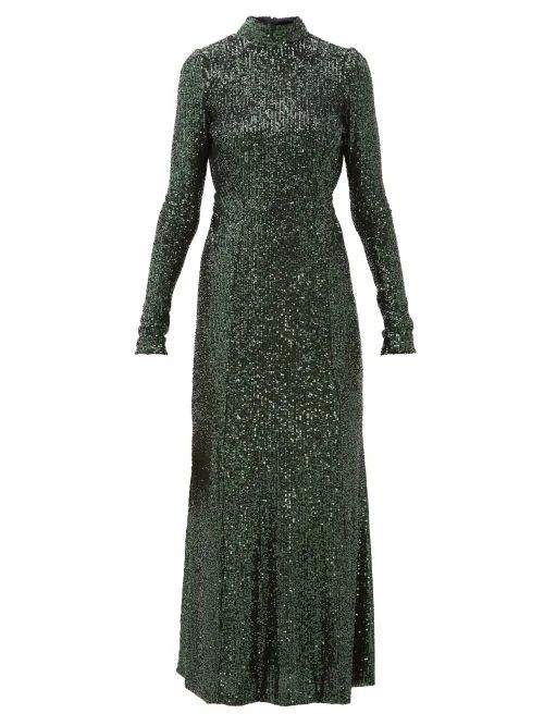 Galvan - Modern Love Backless Sequinned Dress - Womens - Green
