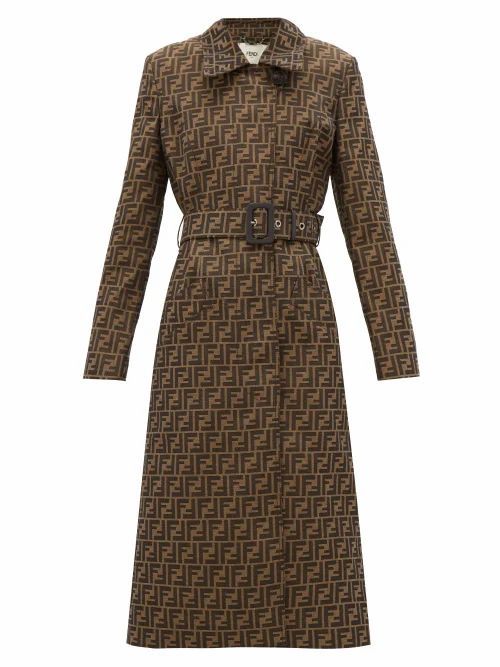Fendi - Ff-jacquard Belted Canvas Trench Coat - Womens - Brown Multi