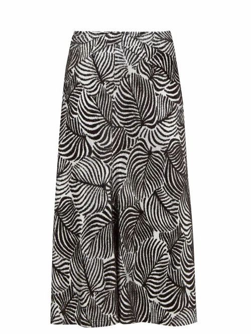 Paco Rabanne - Hawaiian Palm-print Lurex And Velvet Midi Skirt - Womens - Black Silver