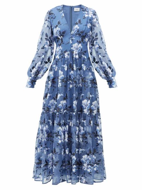 Erdem - Tabetha Floral-embroidered Silk-organza Gown - Womens - Blue