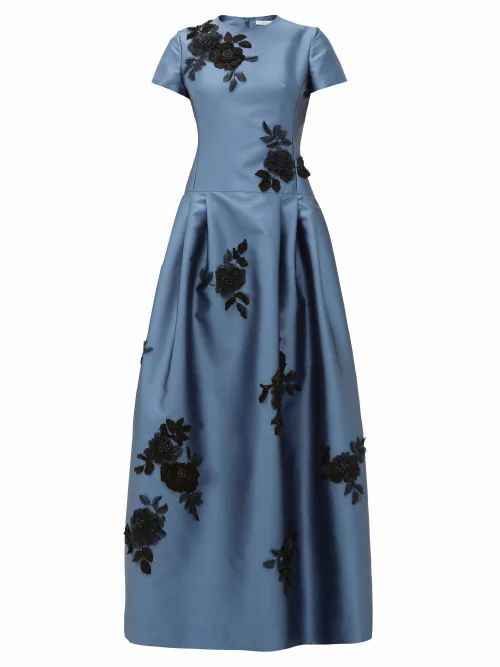 Erdem - Alphonse Floral-appliqué Mikado-satin Gown - Womens - Blue
