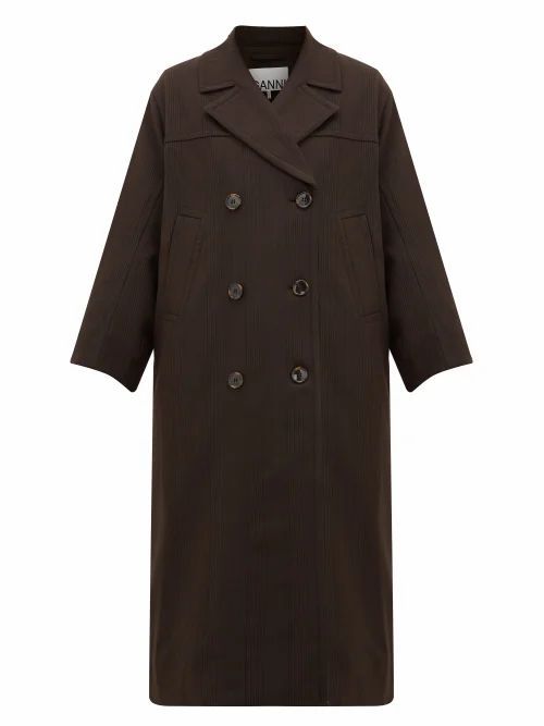 Ganni - Pow Double-breasted Check Twill Coat - Womens - Dark Brown