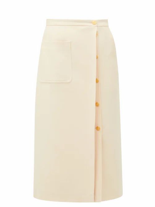 Gucci - Logo-button Silk-blend Crepe Skirt - Womens - Ivory
