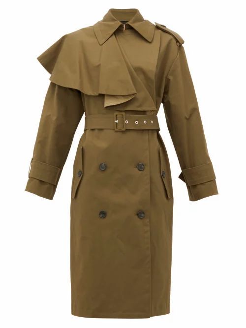 MSGM - Shoulder-ruffle Twill Trench Coat - Womens - Khaki