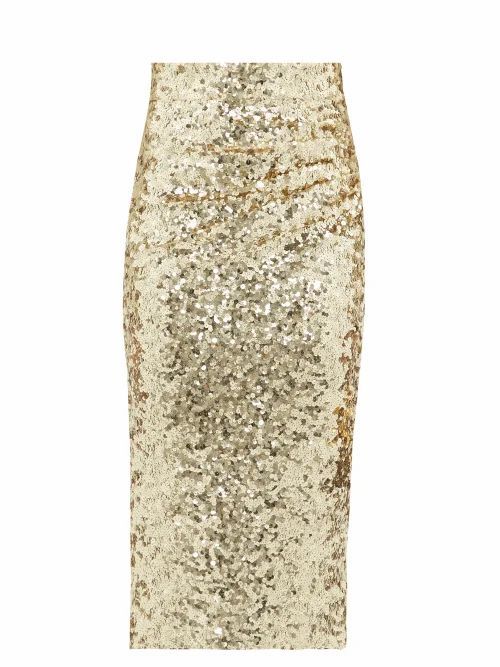 Dolce & Gabbana - High-rise Sequinned Pencil Skirt - Womens - Gold