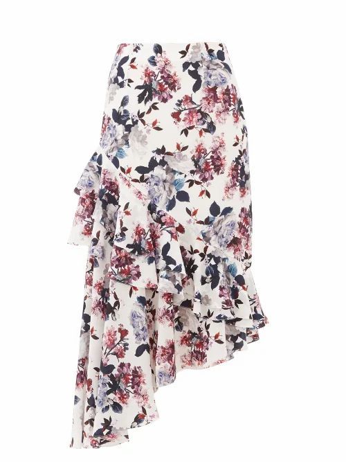 Erdem - Antoinette Asymmetric Floral Silk-crepe Skirt - Womens - White Multi