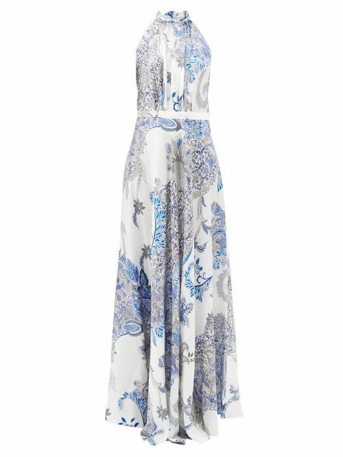 Raquel Diniz - Giovanna Floral-print Silk-satin Maxi Dress - Womens - Blue White