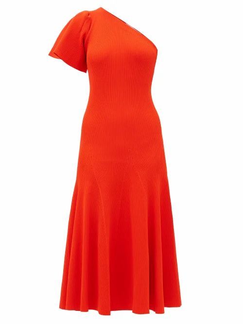 Carolina Herrera - One-sleeve Ribbed Midi Dress - Womens - Red