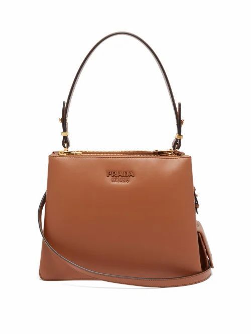 Prada - Deux Leather Cross-body Handbag - Womens - Tan