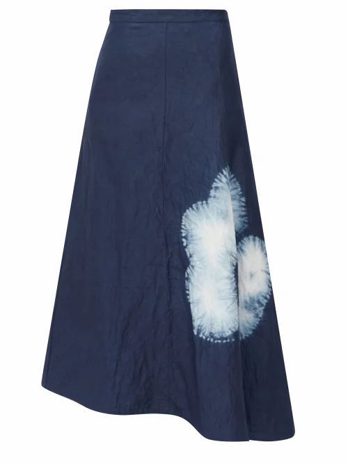 Jil Sander - Asymmetric Shibori-dyed Canvas Midi Skirt - Womens - Navy