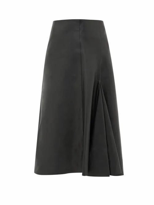 Joseph - Barb Flared Leather Midi Skirt - Womens - Black
