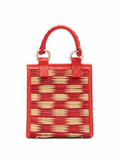 Heimat Atlantica - G Mini Leather-trimmed Woven-reed Tote - Womens - Red Multi