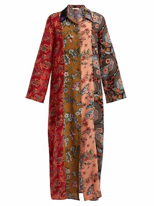 Anjuna - Augustina Panelled Silk-crepe Dress - Womens - Red Multi