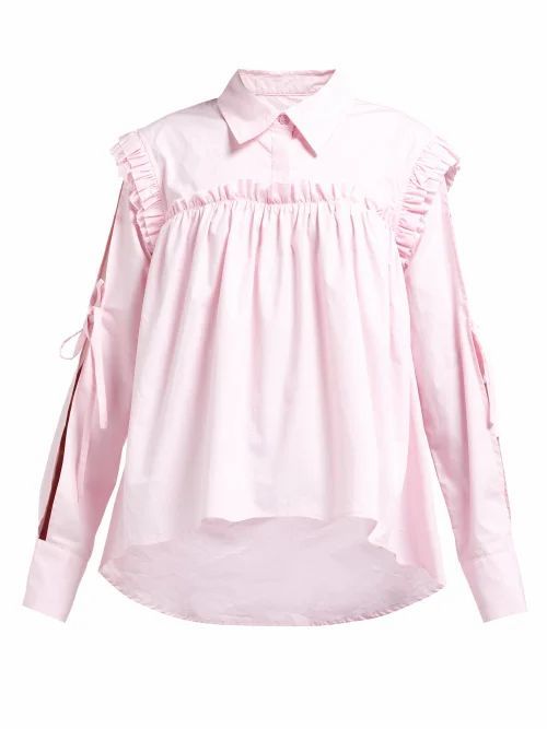 Preen Line - Ruffled Slit-sleeve Cotton Shirt - Womens - Light Pink
