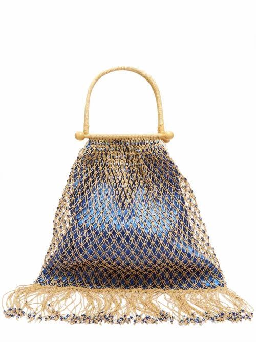 My Beachy Side - Aphrodite Rattan-handle Beaded Crochet Bag - Womens - Blue Multi