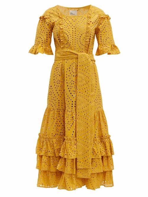 Lisa Marie Fernandez - January Broderie-anglaise Cotton Midi Dress - Womens - Yellow