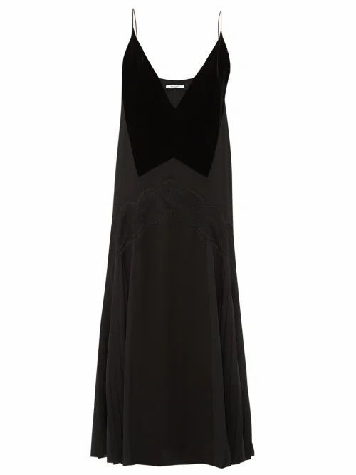 Givenchy - Lace-trim Pleated Midi Dress - Womens - Black