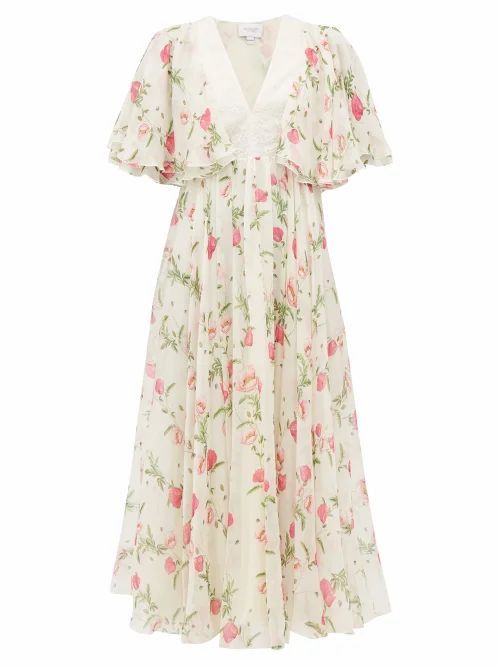 Giambattista Valli - Poppy-print Silk-georgette Midi Dress - Womens - Ivory Multi