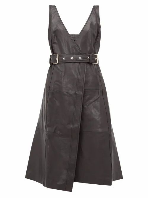 Proenza Schouler - Belted V-neck Leather Wrap Dress - Womens - Black